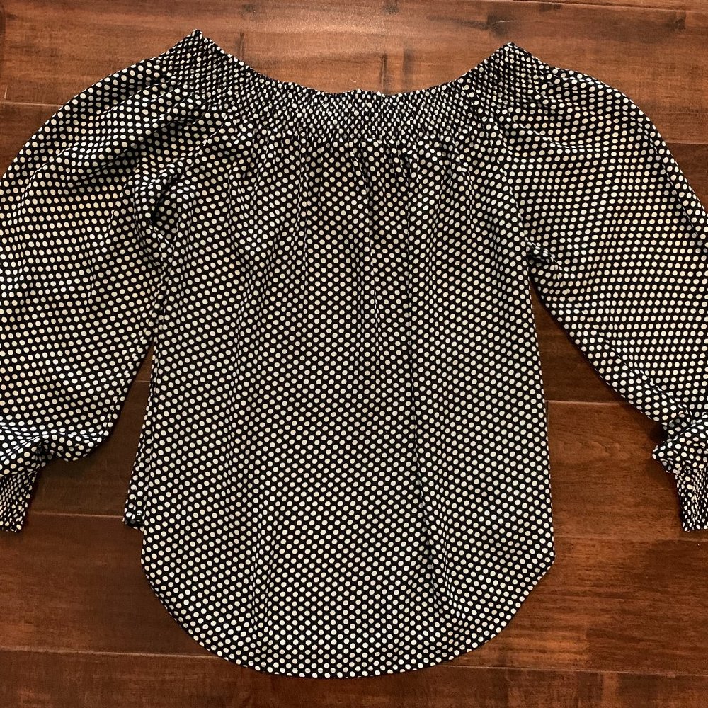 Express Women's Black and White Polka Dot Off the Shoulder Shirt Size Small